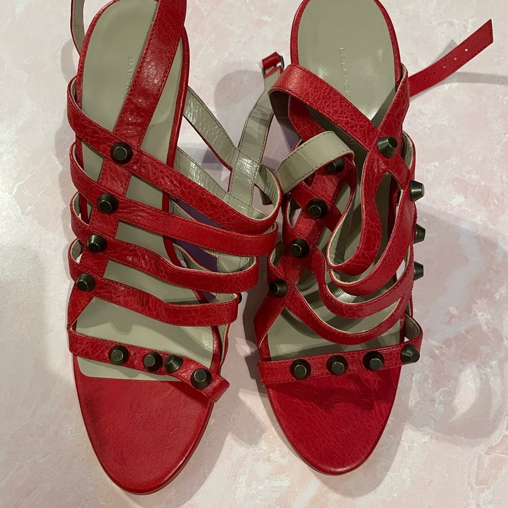 Sale! New Balenciaga Red Gladiator Wedge Red with black studs - Picture 3 of 9